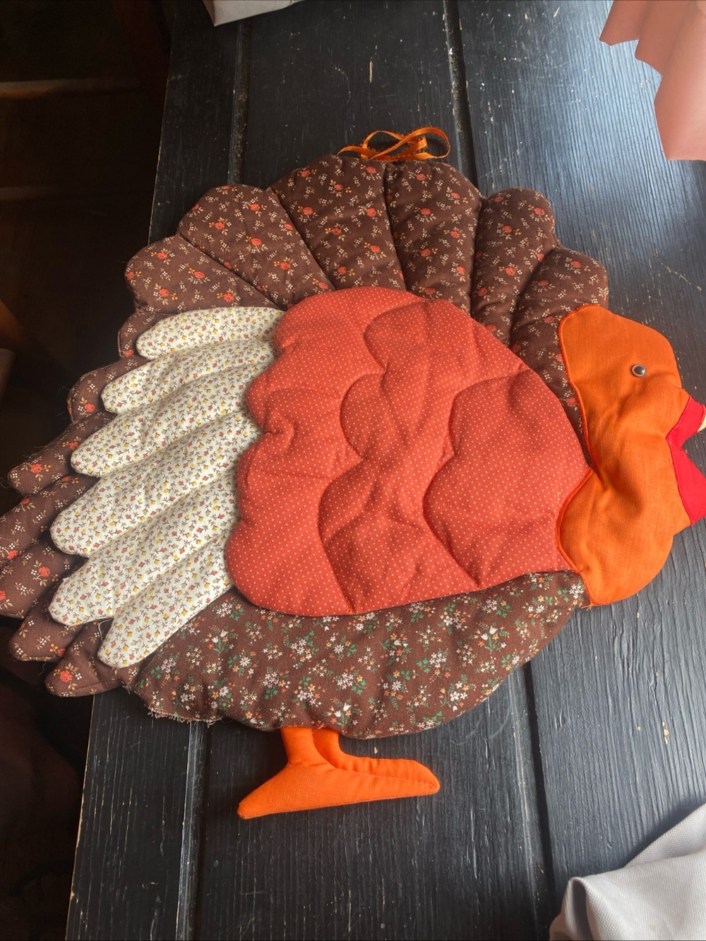 Holiday Turkey Placemat - Orange and Brown Quilted Thanksgiving Decor